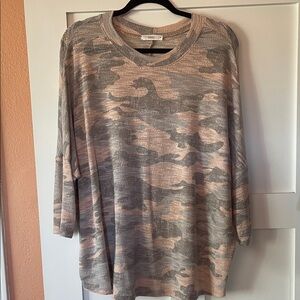 Talulah Pink and Gray Camouflage Print Top
